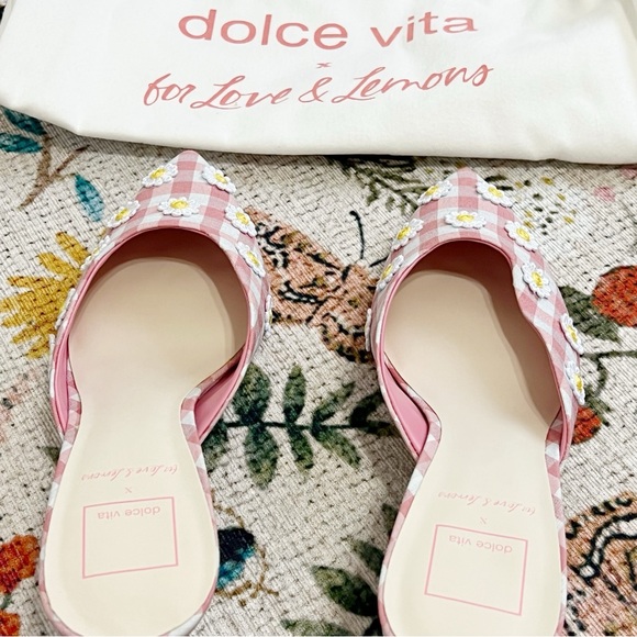 NWT For Love And Lemons X Dolce Vita Lilou Mule in Pink Chalk Gingham Mule - Picture 8 of 13